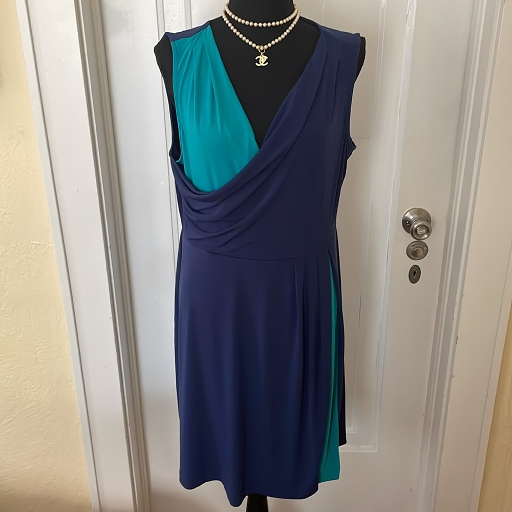 NWT Daisy Fuentes Block Party Faux Wrap dress size L - Picture 2 of 7